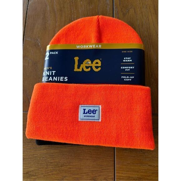 Lee Men’s Workwear 2 Piece Cold Wheather Knit Beanie Bundle. Black and Orange. N - Picture 3 of 4